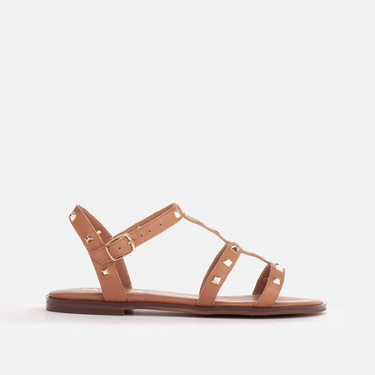 Leather flat sandals with gold studs